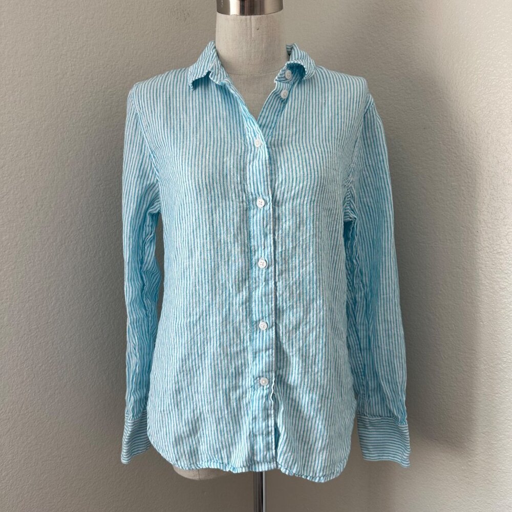 J. Crew Baird Mcnutt Irish Linen Slim Fit Button Up Shirt Strip Blue Sz 4